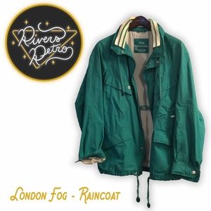 1990's London Fog Raincoat - Teal/White